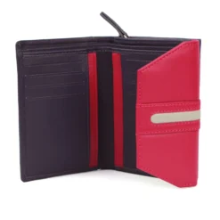 Alternative view of Genuine Soft Leather Purse RFID protection With Contrast colour panel and stripe detail Purple & Pink