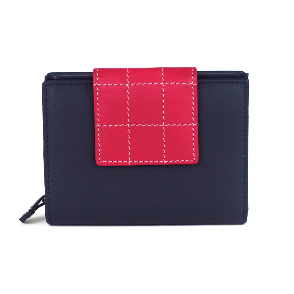 Genuine Soft Leather Purse RFID protection Small Navy & Pink