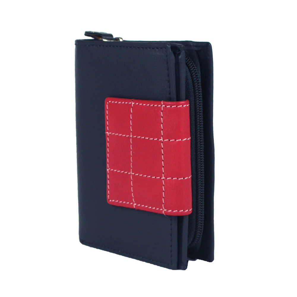 Genuine Soft Leather Purse RFID protection Small Navy & Pink - Image 3