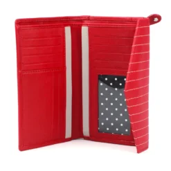 Alternative view of Genuine Soft Leather Purse RFID protection envelope style design and stitching detail Red