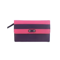 Genuine Soft Leather Purse RFID with contrast panel and stud detail Purple & Pink
