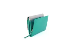 Alternative view of Genuine Soft Leather Purse RFID with contrast panel and stud detail Turquoise & Grey