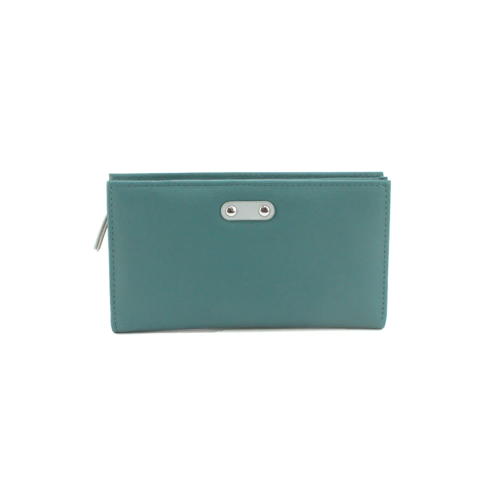 Genuine Soft Leather Purse RFID protection Aqua & Grey