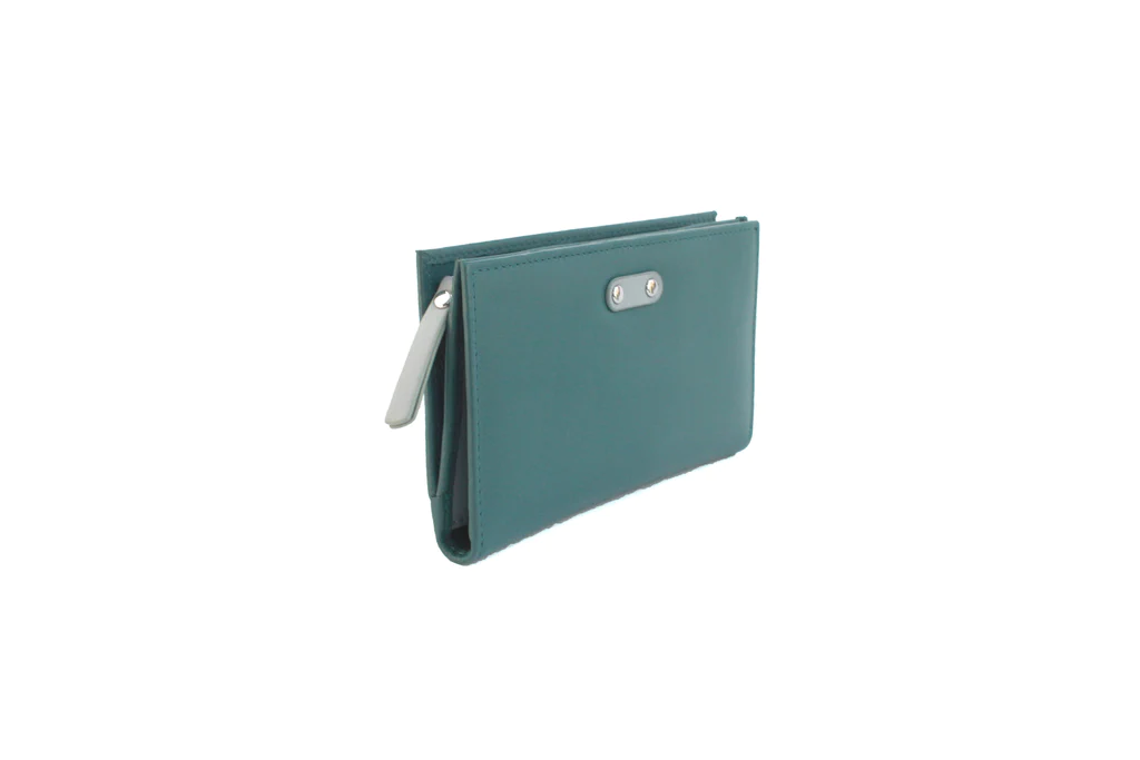 Genuine Soft Leather Purse RFID protection Aqua & Grey - Image 4