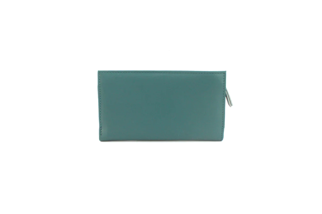 Genuine Soft Leather Purse RFID protection Aqua & Grey - Image 3