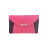 Genuine Soft Leather Purse RFID with contrast envelope style panels and metal bar Purple & Pink