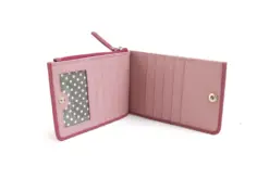 Genuine Leather purse with contrast panel and piping stripe detailing. RFID Pink/Blush