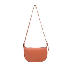 Italian Designer Leather Round Shoulder Bag Dark Orange