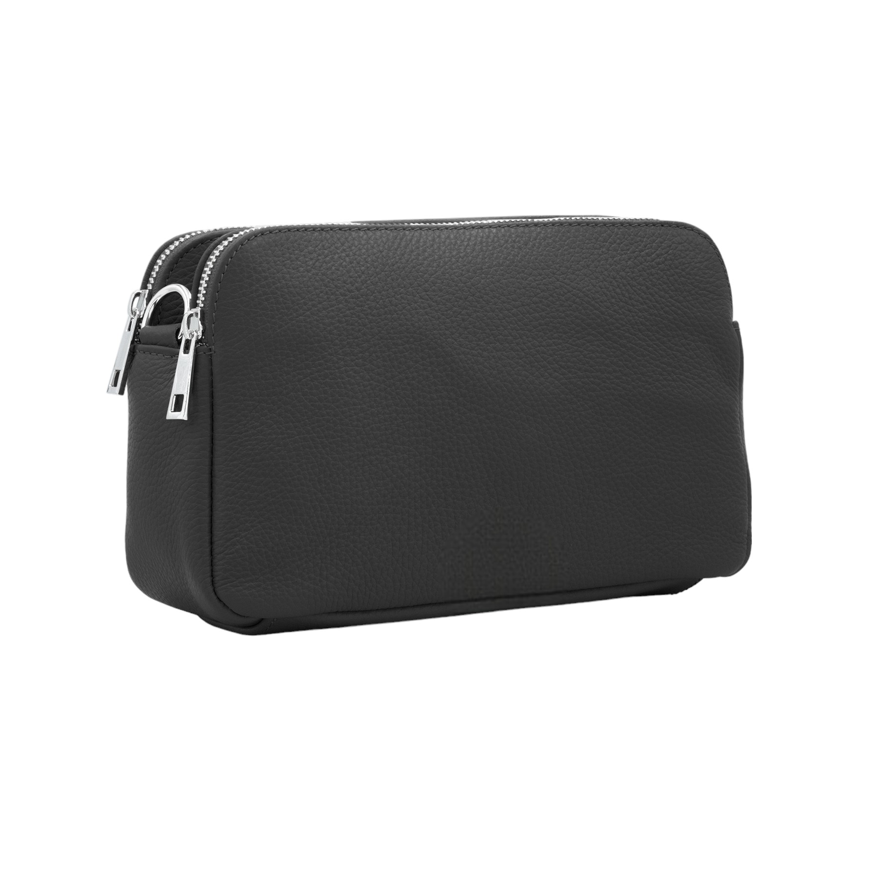 Italian Designer Leather Rectangular Triple Compartment Crossbody Black