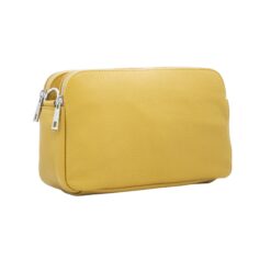 Italian Designer Leather Rectangular Triple Compartment Crossbody Mustard