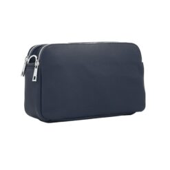 Italian Designer Leather Rectangular Triple Compartment Crossbody Navy