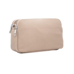 Italian Designer Leather Rectangular Triple Compartment Crossbody Nude