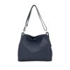 Italian Leather Two Compartments Handbag with Adjustable Strap Large Navy