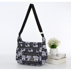 Black & White Elephants All over Print Large Satchel Cross Body