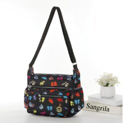 Butterfly All over Print Large black Satchel Cross Body