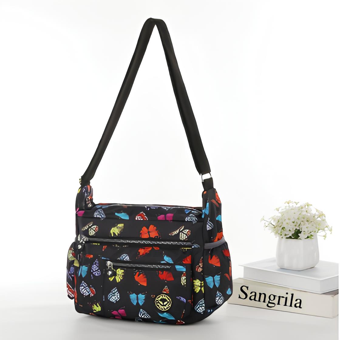 Butterfly All over Print Large black Satchel Cross Body