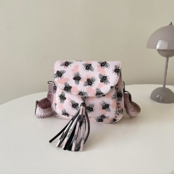 Pink Bees Crossbody with Tassel Stud Detail & Wide Strap