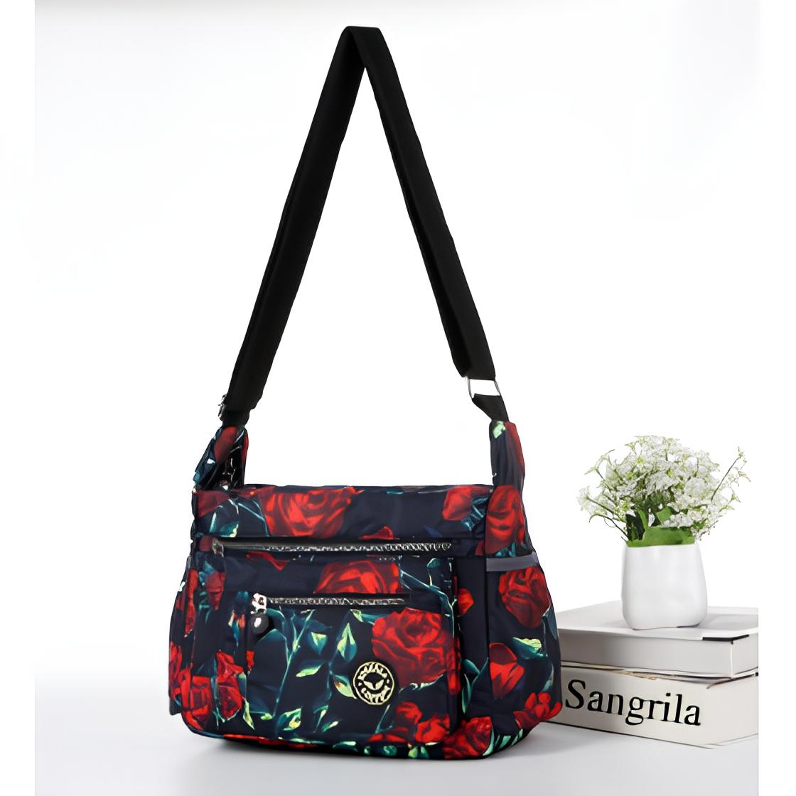 Roses on Black Large Satchel Cross Body