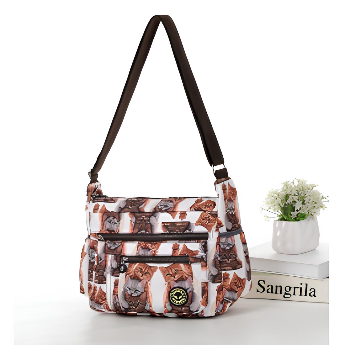 Waving Cats Print Large Satchel Cross Body