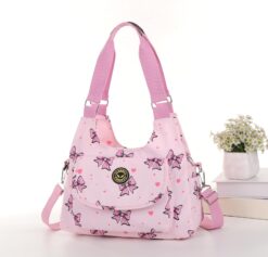 Pink Bows Cross Body Tote Shoulder Bag Multiple Zip Compartments