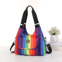 Rainbow Colours Cross Body Tote Shoulder Bag Multiple Zip Compartments