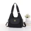 Plain Black Cross Body Tote Shoulder Bag Multiple Zip Compartments