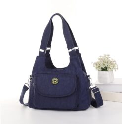 Plain Navy Cross Body Tote Shoulder Bag Multiple Zip Compartments