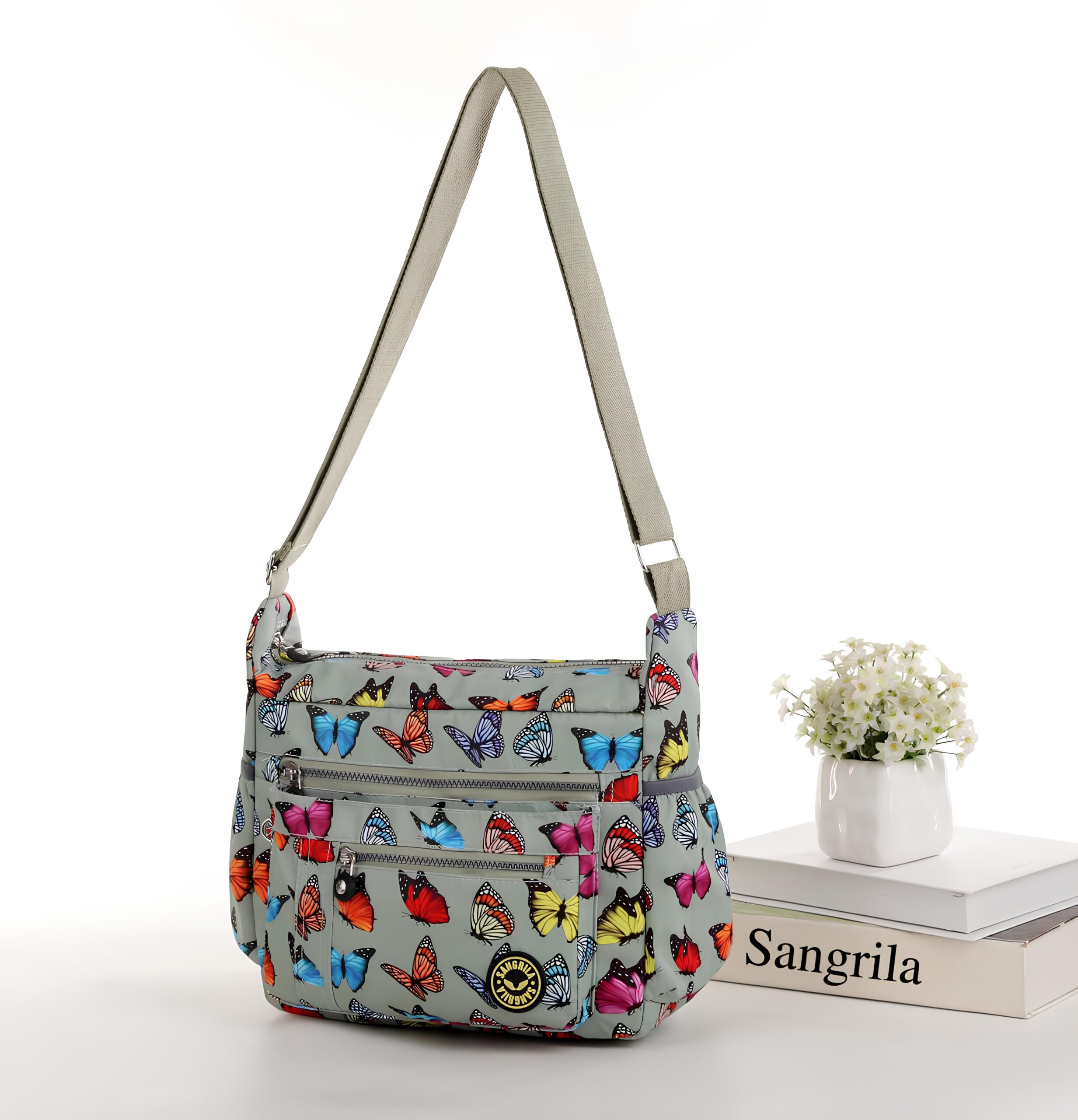 Sage Butterflies All over Print Large Satchel Cross Body