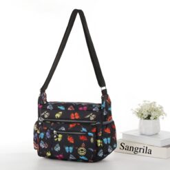 Black Butterflies All over Print Large Satchel Cross Body