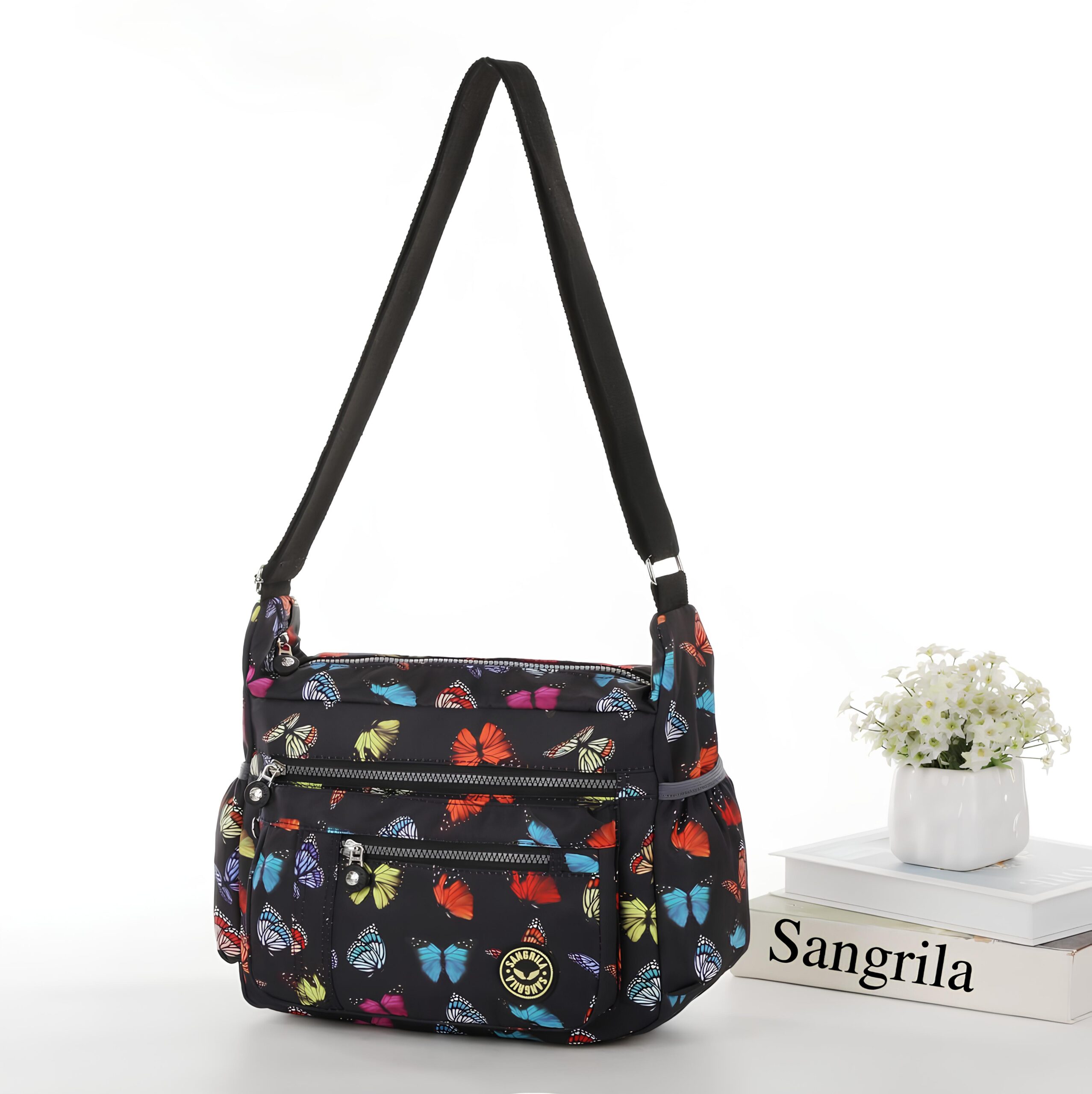 Black Butterflies All over Print Large Satchel Cross Body