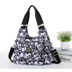 Black & White Skulls Cross Body Tote Shoulder Bag Multiple Zip Compartments
